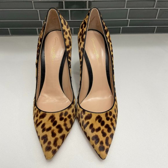 GIANVITO ROSSI Leopard Print Brown Calf Hair & Leather Point Toe Pumps- US 9 - Picture 2 of 12